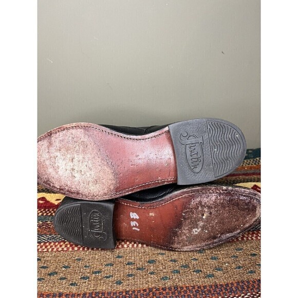 Vintage Justin Womens 6 B Black Kiltie Roper Leather Lace Up Western Boots - Picture 7 of 10